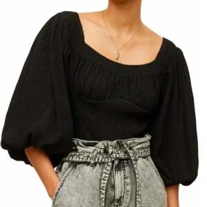 NWT ALLSAINTS BLACK TIA TOP BALLOON SLEEVE WOMENS SIZE US 0